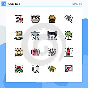 16 Creative Icons Modern Signs and Symbols of book, laptop, money, sad, droop