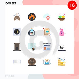 16 Creative Icons Modern Signs and Symbols of electronic, sandesh, cloud, india, food