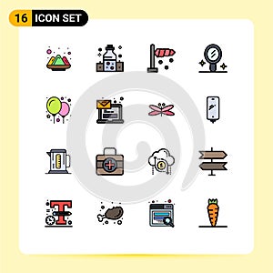 16 Creative Icons Modern Signs and Symbols of email, party, airflow, balloons, mirror