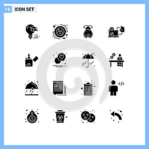 16 Creative Icons Modern Signs and Symbols of fire, publish, bug, game, disc