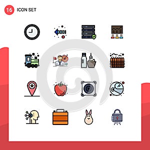 16 Creative Icons Modern Signs and Symbols of train, baby, team, success, efforts