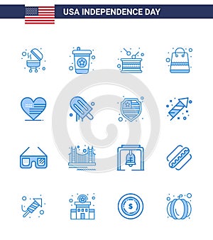 16 Creative USA Icons Modern Independence Signs and 4th July Symbols of american; heart; holiday; shop; money