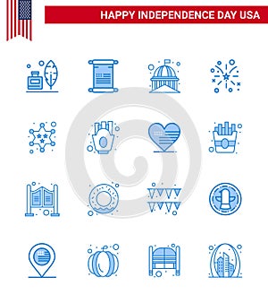 16 Creative USA Icons Modern Independence Signs and 4th July Symbols of badge; american; building; fire; white