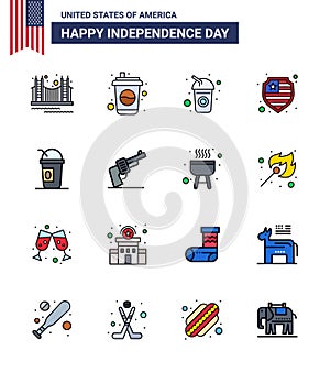 16 Creative USA Icons Modern Independence Signs and 4th July Symbols of gun; limonade; drink; american; shield