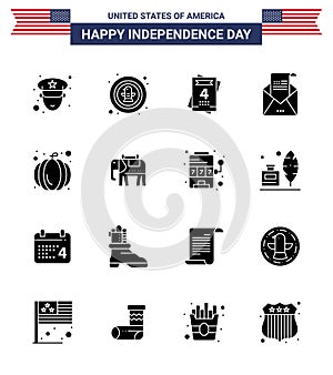 16 Creative USA Icons Modern Independence Signs and 4th July Symbols of pumpkin; mail; invitation; invitation; envelope