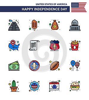 16 Creative USA Icons Modern Independence Signs and 4th July Symbols of usa; map; money; usa; city