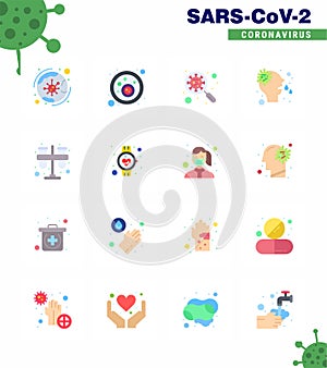 16 Flat Color Set of corona virus epidemic icons. such as runny, allergy, virus, virus, interfac
