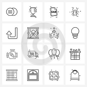 16 Interface Line Icon Set of modern symbols on arrow, insect, wining, spider, files