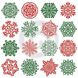 16 isolated snowflake icons. Hand drawn vector elements