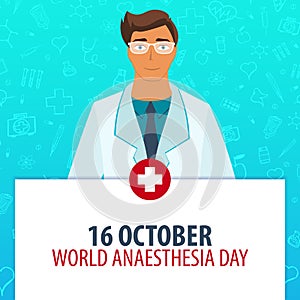 16 October. World Anaesthesia day. Medical holiday. Vector medicine illustration.