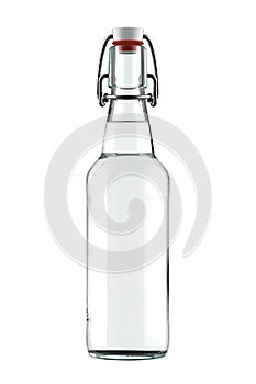 16 oz White Clear Glass Beer Bottle with Flip or Swing Top Stopper Isolated on White Background.