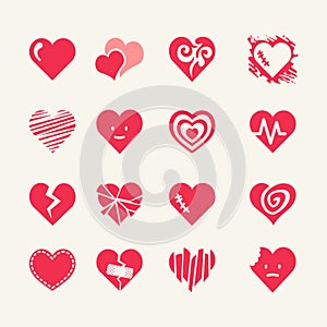 16 red hearts - web icons set