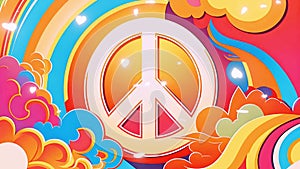 16 seconds Colorful peace symbol with swirling falling hearts in clouds HD video