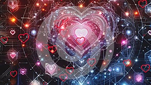 16 seconds flying pink hearts on black electronic background HD video 1920 1080