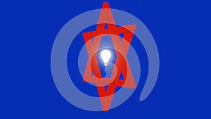 16 seconds Red Star of David spinning around a lightbulb with blue background HD