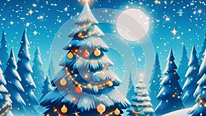 16 seconds Snow falling in Christmas forest HD video 1920 1080 animation clip