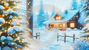 16 seconds snowy scene cabin in the woods Christmas holiday HD video 1920 1080