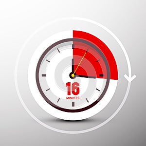 16 Sixteen Minutes Clock Icon Vector Time Symbol