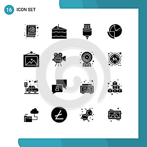 16 Solid Glyph concept for Websites Mobile and Apps photo, diagram, cable, data, analysis