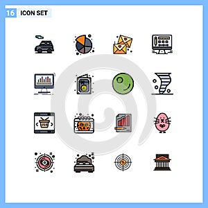 16 Thematic Vector Flat Color Filled Lines and Editable Symbols of dashboard, analytics, email, design, monitor