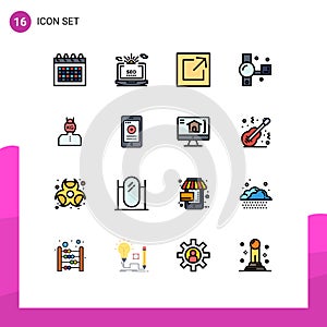 16 Thematic Vector Flat Color Filled Lines and Editable Symbols of head, recording, web, handycam, camcorder