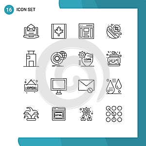 16 Thematic Vector Outlines and Editable Symbols of building, redial, interface, phone, call