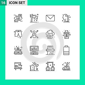 16 Thematic Vector Outlines and Editable Symbols of cloths, beach, twitter, pencile, education