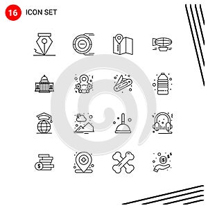 16 Thematic Vector Outlines and Editable Symbols of whtiehouse, holiday, location, filled, ballon