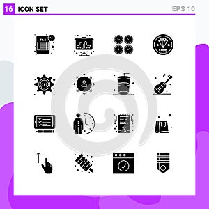 16 Thematic Vector Solid Glyphs and Editable Symbols of develop, code, clock, world time, time zone