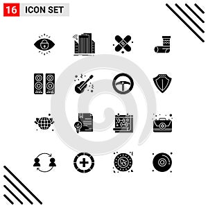 16 Thematic Vector Solid Glyphs and Editable Symbols of entertaiment, gift, urban, festivity, celebration