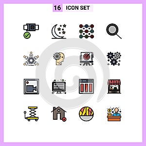 16 Universal Flat Color Filled Line Signs Symbols of solution, business, protection, leadership, team