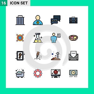 16 Universal Flat Color Filled Line Signs Symbols of suitcase, marketing, chatting, documents, business