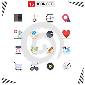 16 Universal Flat Color Signs Symbols of plus, hotel, app, building, flowchart