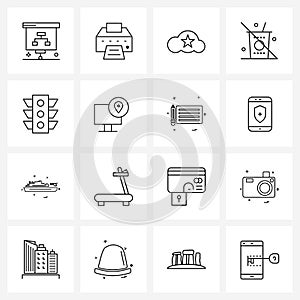 16 Universal Icons Pixel Perfect Symbols of desktop, traffic light, server, traffic, interdiction