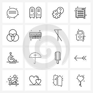 16 Universal Line Icon Pixel Perfect Symbols of colorize, binary, cogwheel, internet, website