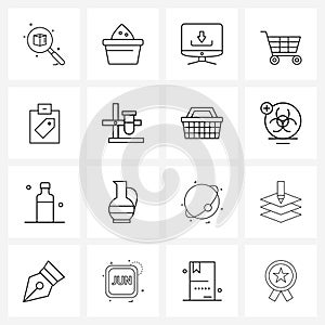 16 Universal Line Icons for Web and Mobile clipboard, fulfillment, Indian, delivery, box