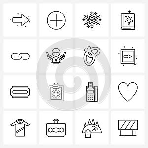 16 Universal Line Icons for Web and Mobile link, winters, Christmas, tree, books