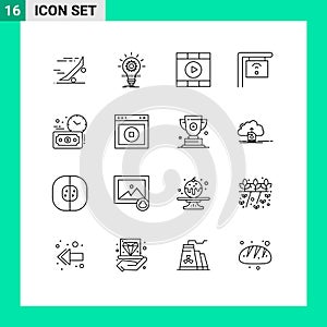 16 Universal Outline Signs Symbols of budget estimate, internet, innovation, cafe, play