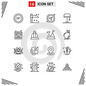 16 Universal Outline Signs Symbols of building, architecture, navigational, website, browser