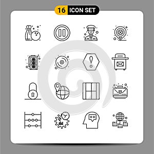 16 Universal Outline Signs Symbols of data, hardware, police, graphic card, marker