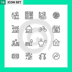 16 Universal Outline Signs Symbols of maze, labyrinth, masjid, concept, business