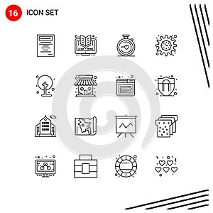 16 Universal Outlines Set for Web and Mobile Applications plant, farm, love, project goal, project