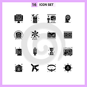 16 Universal Solid Glyph Signs Symbols of human, focus, business, concentration, report