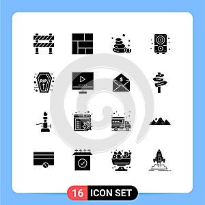 16 Universal Solid Glyphs Set for Web and Mobile Applications holidays, coffin, stones, sound, multimedia