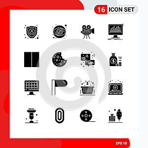 16 Universal Solid Glyphs Set for Web and Mobile Applications interface, stats, movi, data, processing