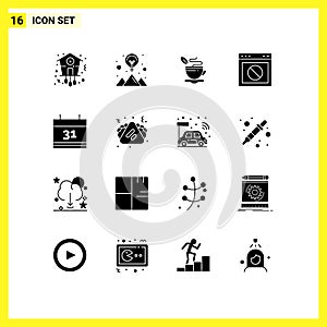 16 Universal Solid Glyphs Set for Web and Mobile Applications website, warning, strategy solution, stop, coffee