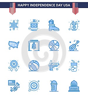 16 USA Blue Signs Independence Day Celebration Symbols of states; chips; liquid; fries; fast