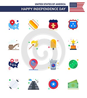16 USA Flat Pack of Independence Day Signs and Symbols of smoke; police; sheild; shield; american