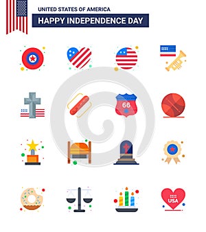 16 USA Flat Signs Independence Day Celebration Symbols of america; cross; flag; american; laud