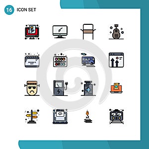 16 User Interface Flat Color Filled Line Pack of modern Signs and Symbols of instrument, folk, imac, classic, home